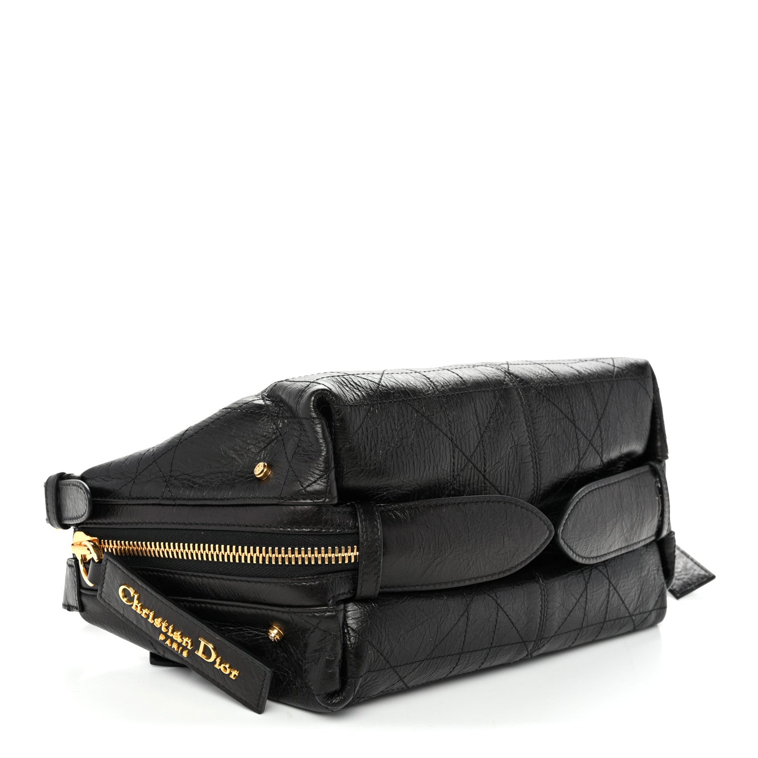 Christian Dior Crinkled Calfskin Macrocannage Small D-Journey Bag Black 4 of 10