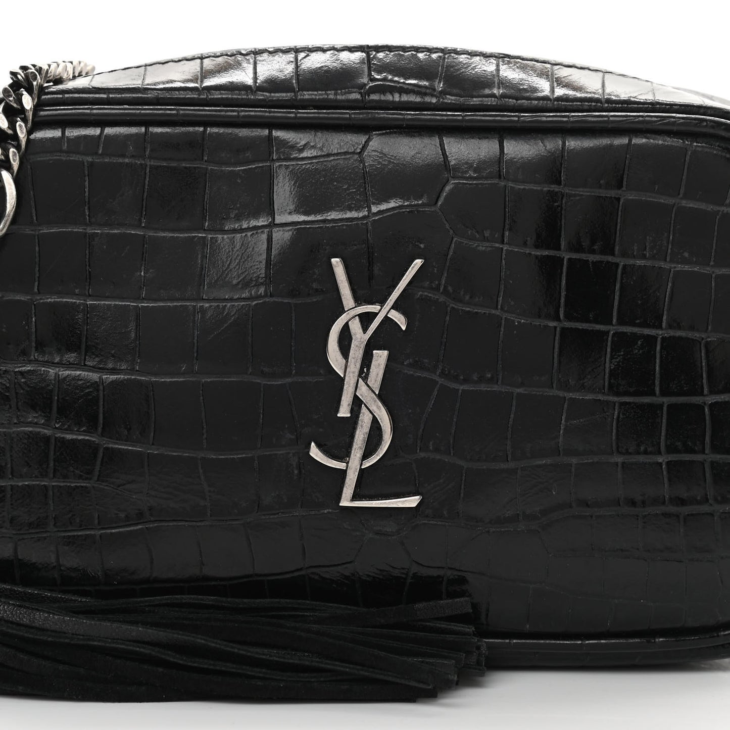 Calfskin Crocodile Embossed Monogram Mini Lou Camera Bag Black