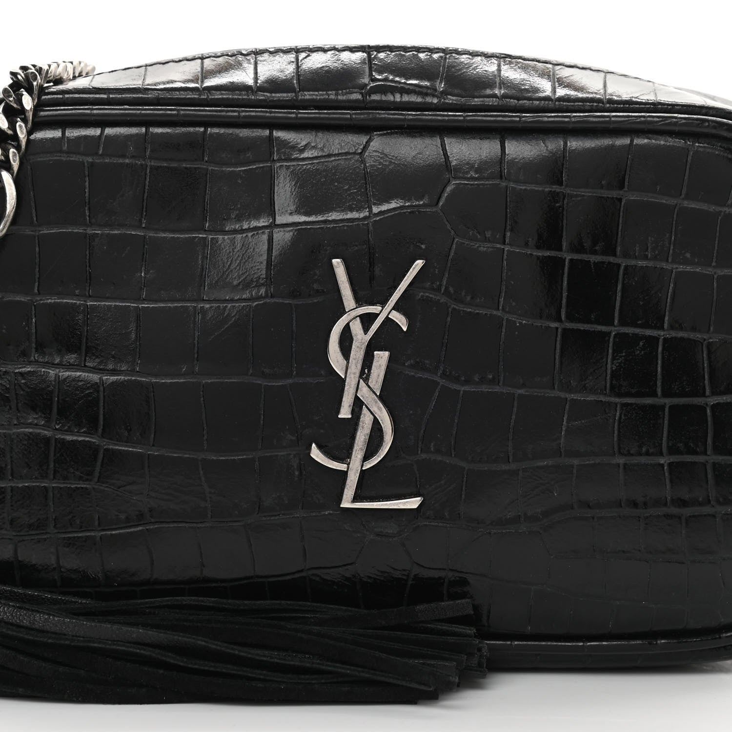 Saint Laurent Calfskin Crocodile Embossed Monogram Mini Lou Camera Bag Black 8 of 15