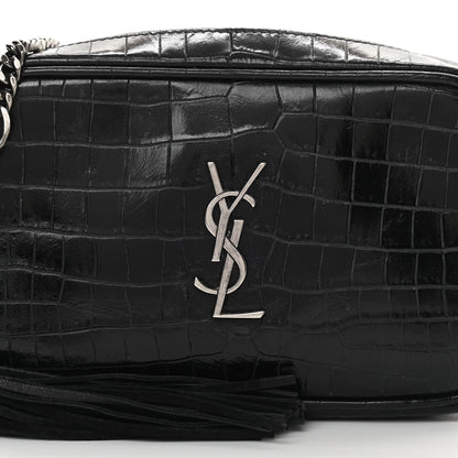 Saint Laurent Calfskin Crocodile Embossed Monogram Mini Lou Camera Bag Black 8 of 15