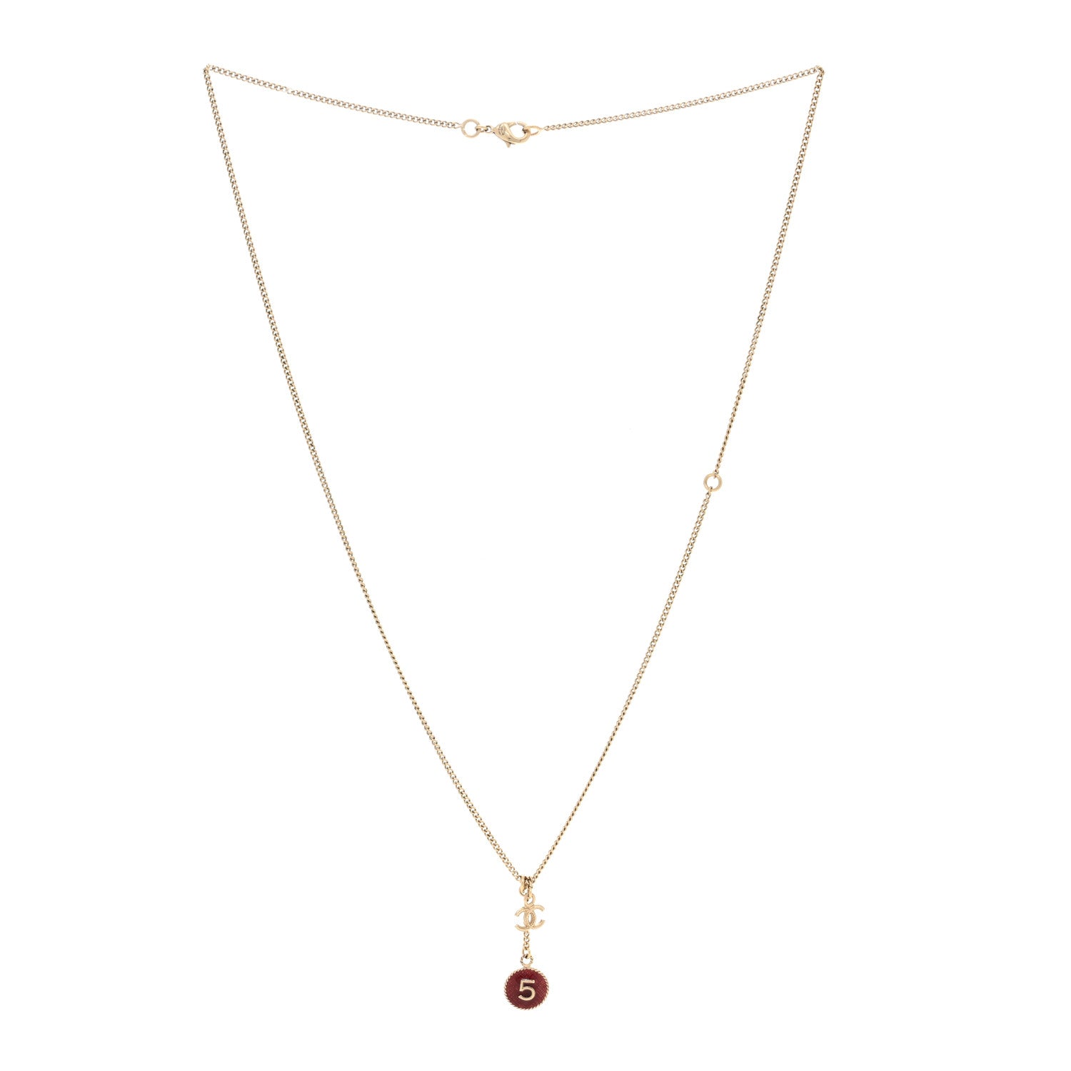 Chanel Metal No 5 CC Necklace Gold Red 2 of 4