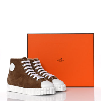 Hermes Woolskin Calfskin Womens Climb Sneakers 37 Brun Fume 7 of 7