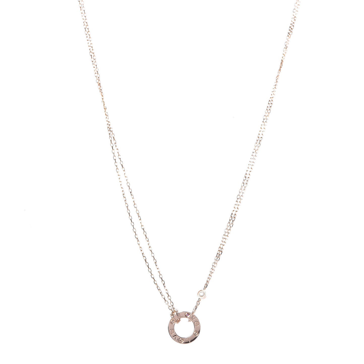 18K Pink Gold 1 Diamond 1 Pink Sapphire LOVE Necklace
