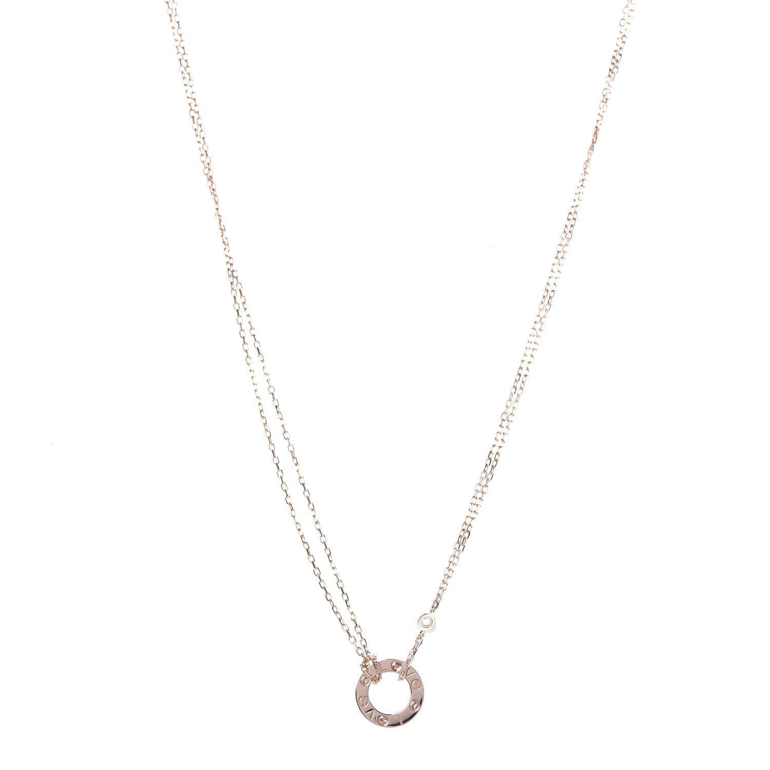 Cartier 18K Pink Gold 1 Diamond 1 Pink Sapphire LOVE Necklace 1 of 6