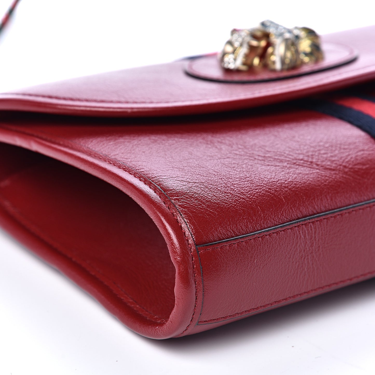 Textured Calfskin Web Rajah Slim Flap Shoulder Bag Romantic Cherry