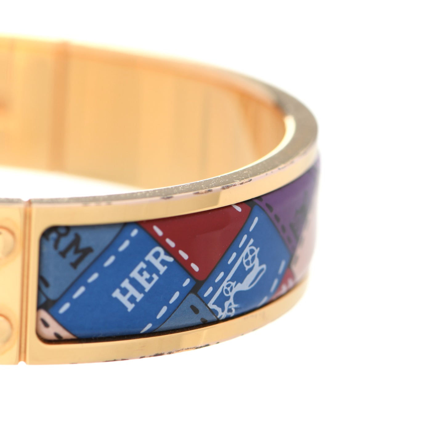 Enamel Printed Narrow Bolduc Au Carre Hinged Bracelet
