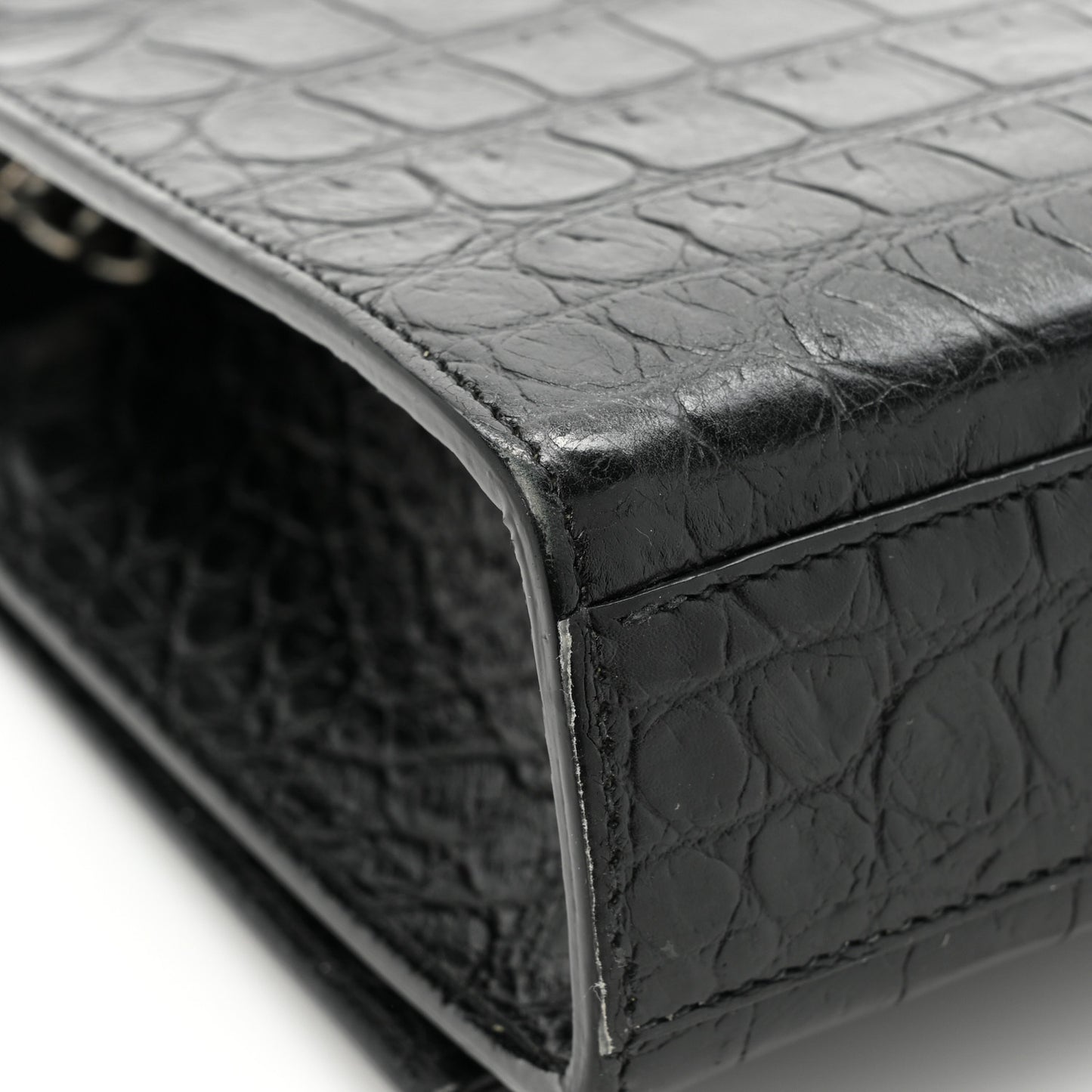 Calfskin Crocodile Embossed Medium Classic Monogram Kate Tassel Satchel Black