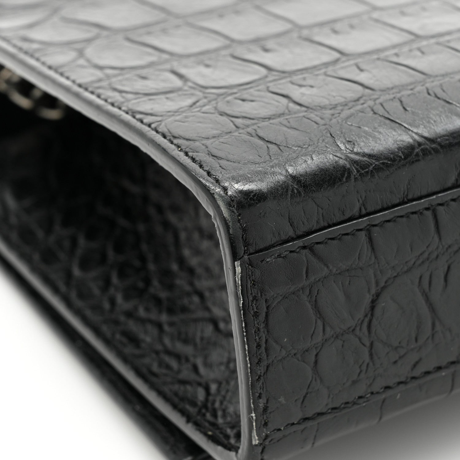 Saint Laurent Calfskin Crocodile Embossed Medium Classic Monogram Kate Tassel Satchel Black 15 of 17