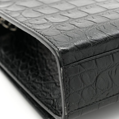 Saint Laurent Calfskin Crocodile Embossed Medium Classic Monogram Kate Tassel Satchel Black 15 of 17