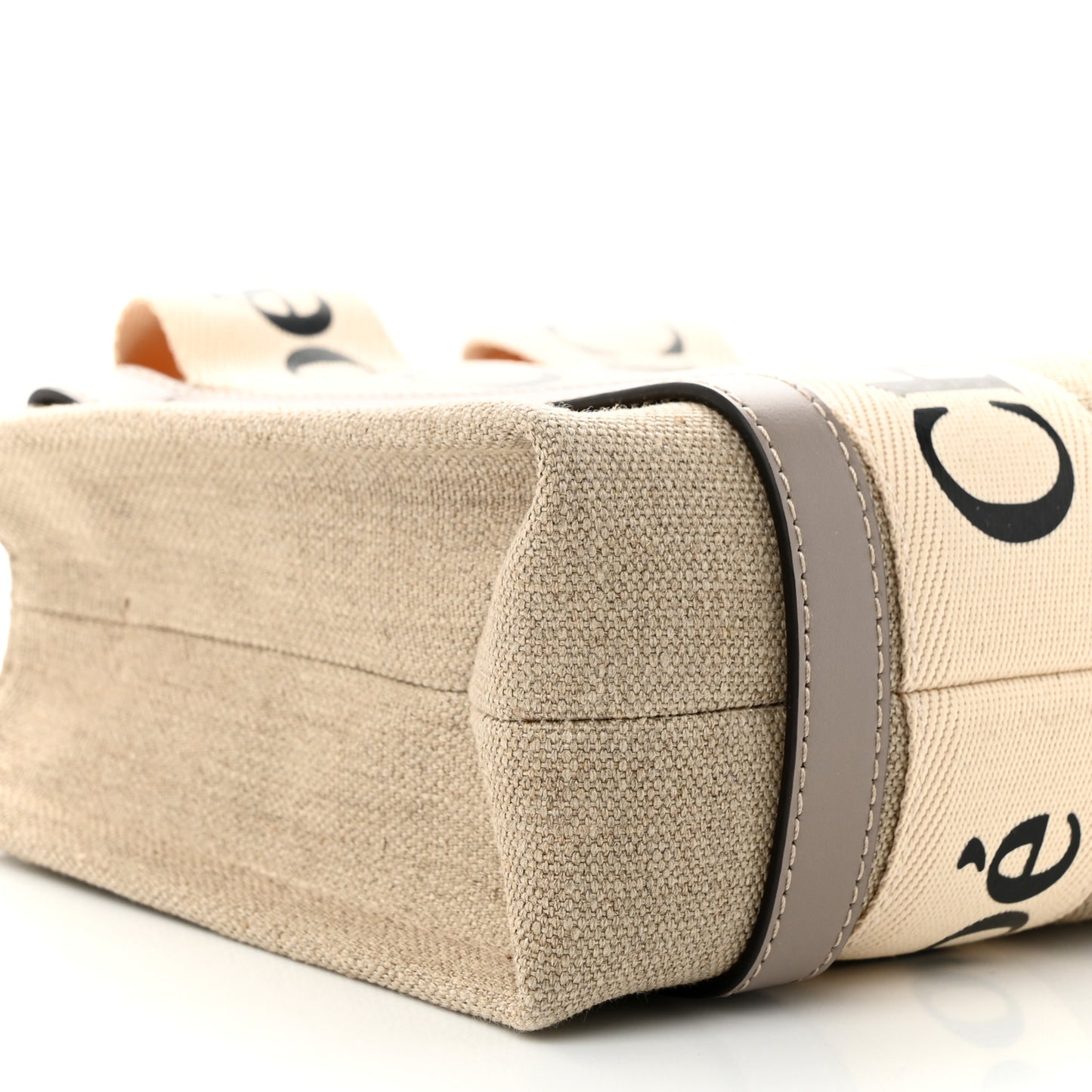 Linen Calfskin Small Woody Ribbon Tote With Strap White Grey