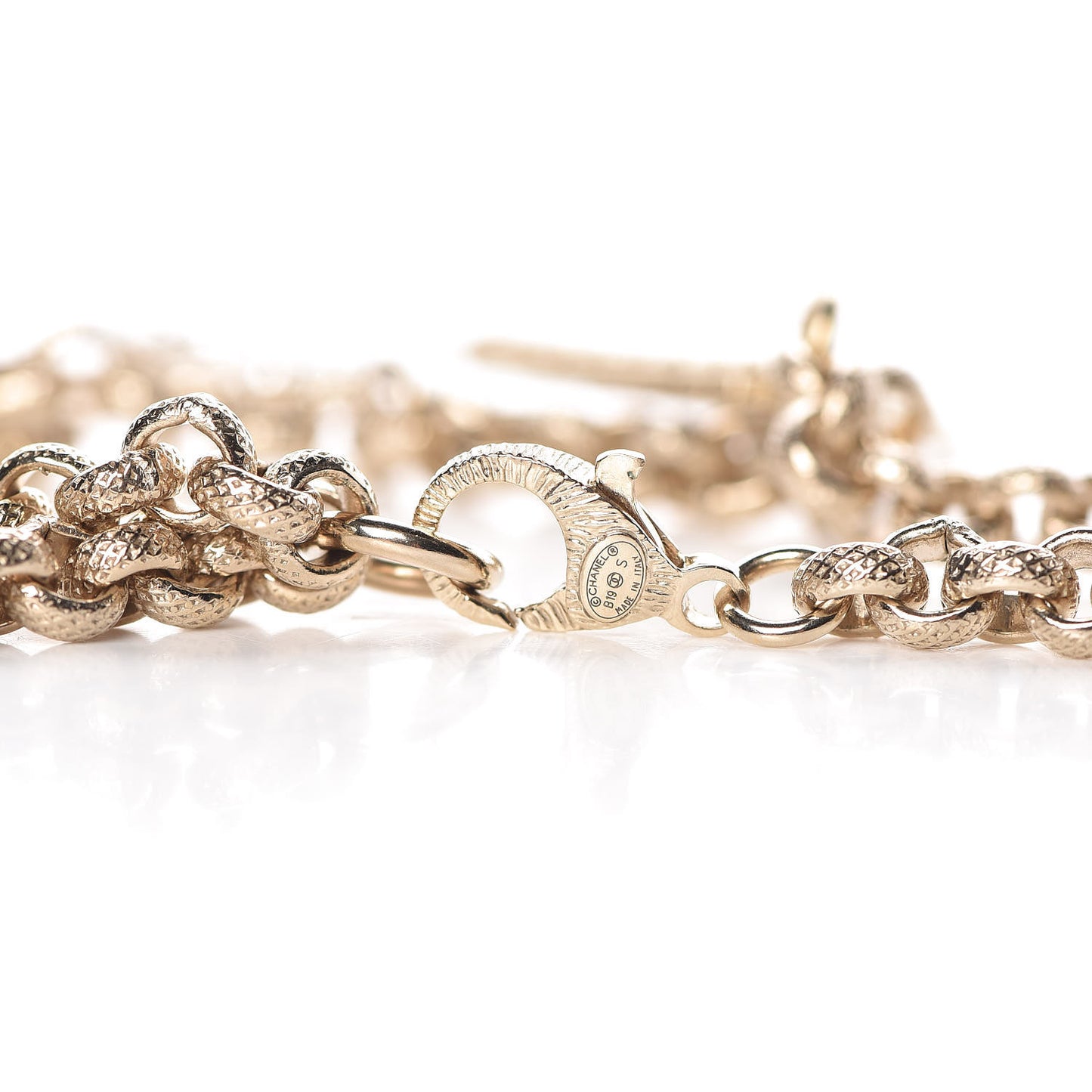 Metal Crystal Cha-Nel Logo Necklace Gold