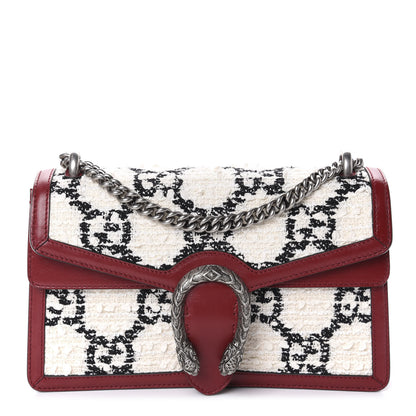 Gucci Tweed GG Monogram Small Dionysus Shoulder Bag White Black Romantic Cherry 1 of 10