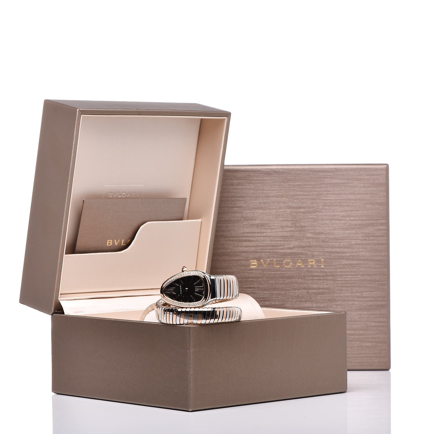 Bulgari Stainless Steel 18K Rose Gold Diamond Bezel 35mm Serpenti Tubogas Quartz Watch Black 6 of 6
