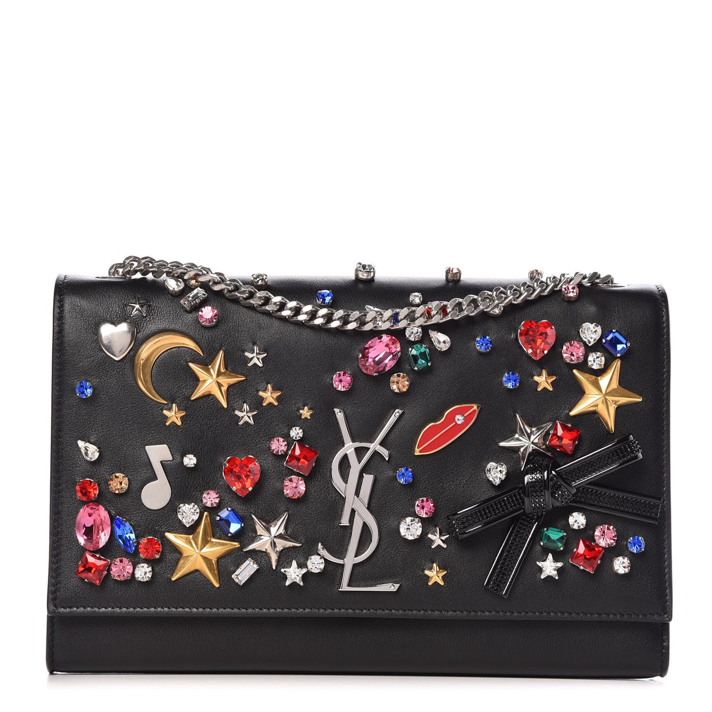 Calfskin Embellished Medium Monogram Kate Satchel Black