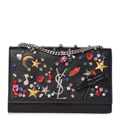 Saint Laurent Calfskin Embellished Medium Monogram Kate Satchel Black 1 of 11