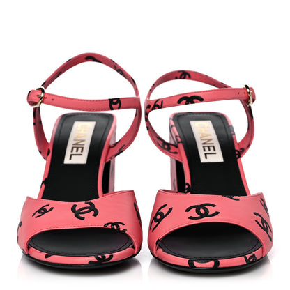 Chanel Printed Lambskin CC Sandals 40 Pink Black 2 of 11