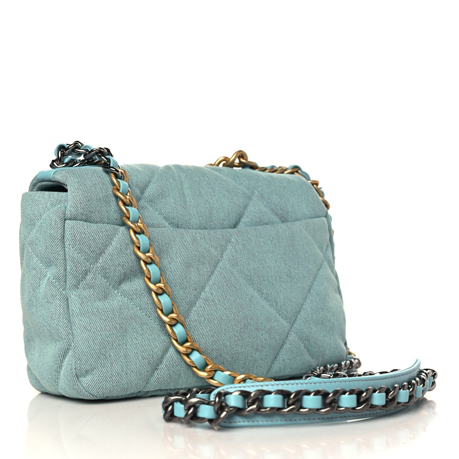 Chanel Denim Quilted Medium Chanel 19 Flap Neon Blue 3 of 10