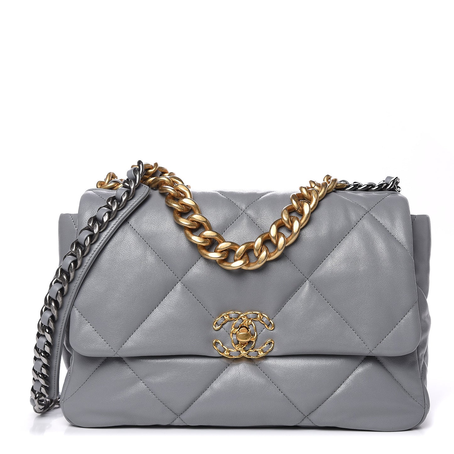Lambskin Quilted Large 19 Flap Grey