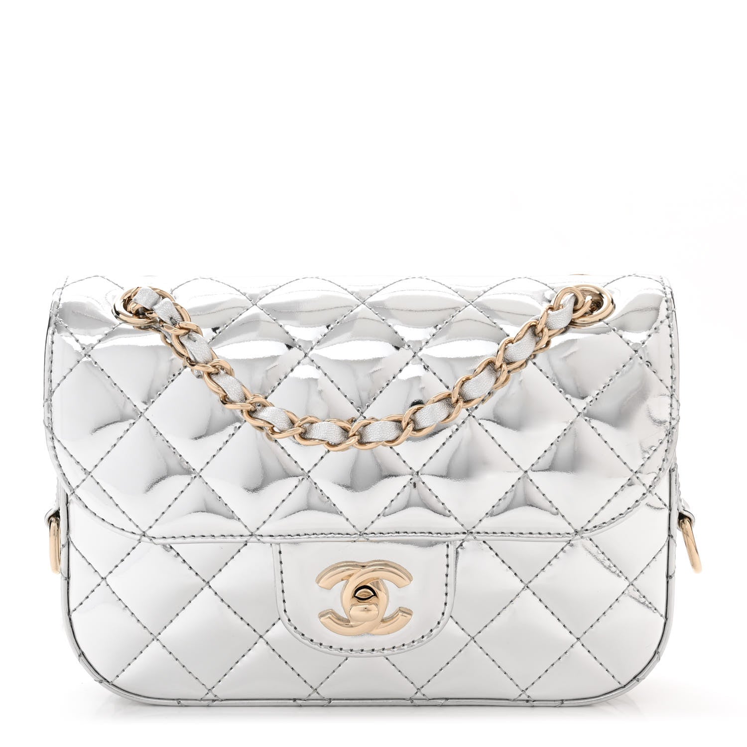 Chanel Mirror Calfskin Metallic Calfskin Quilted Hollywood Boulevard Mini Flap With Star Coin Purse Silver 1 of 11