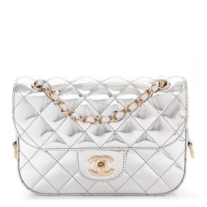 Chanel Mirror Calfskin Metallic Calfskin Quilted Hollywood Boulevard Mini Flap With Star Coin Purse Silver 1 of 11