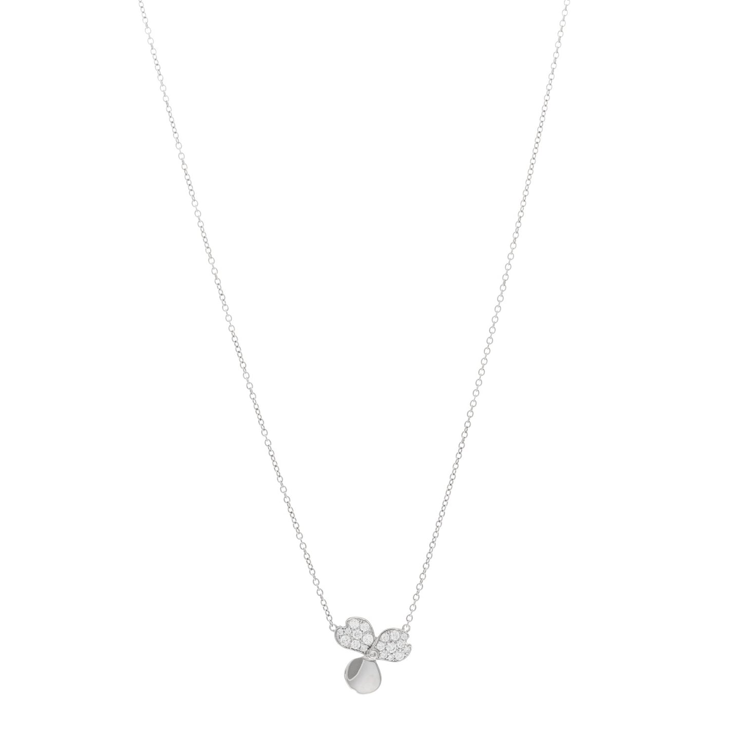 Platinum Diamond .17ctw Small Paper Flowers Pendant Necklace