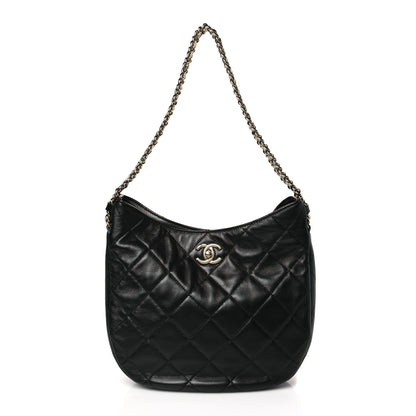 Chanel Lambskin Chain Rows Quilted Chain Hobo Black 1 of 9