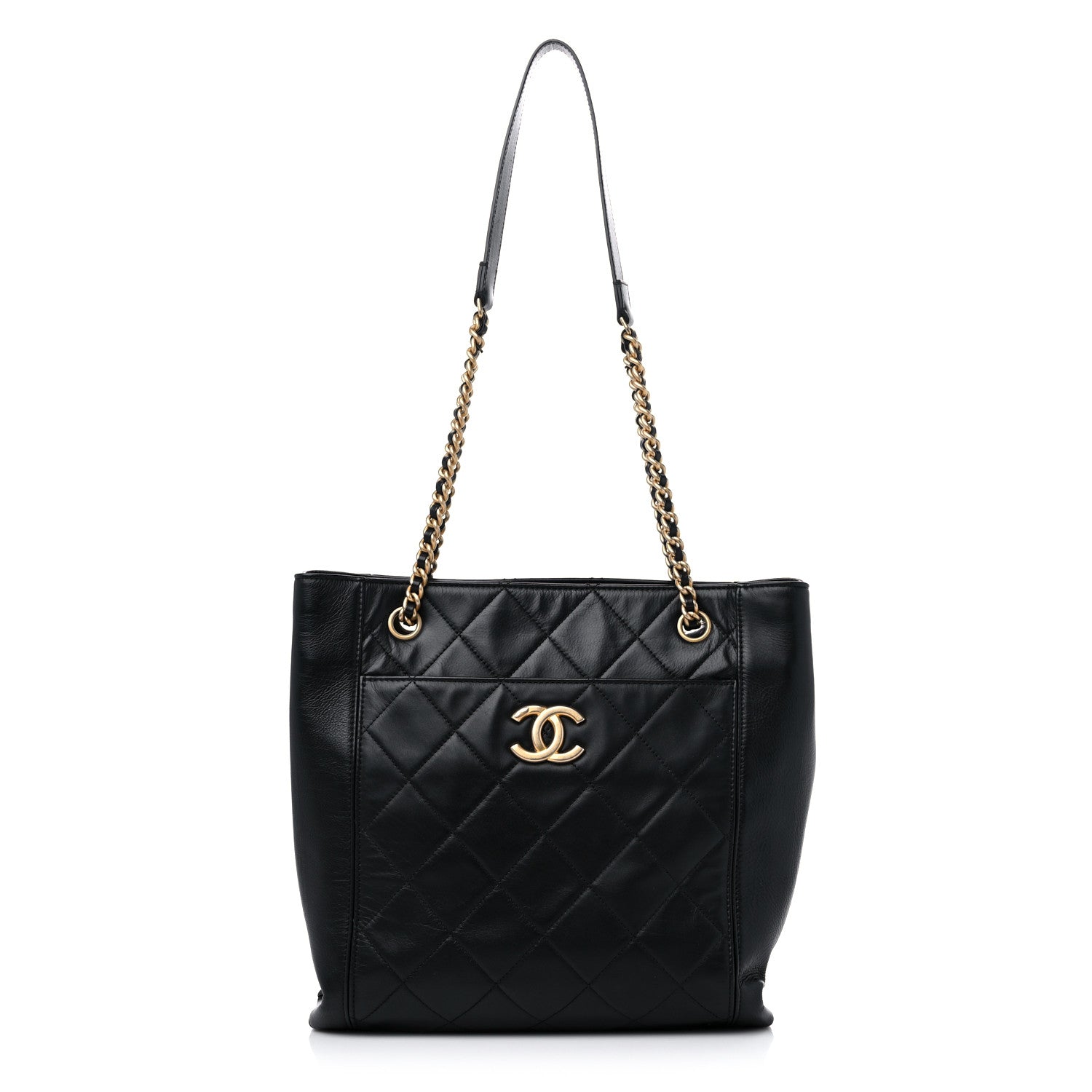 Chanel Calfskin Quilted CC Front Pocket Shopping Tote Black 1 of 9