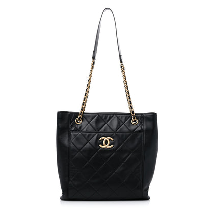 Chanel Calfskin Quilted CC Front Pocket Shopping Tote Black 1 of 9