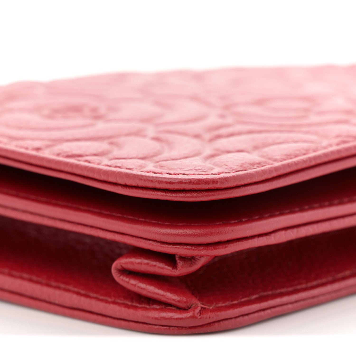 Chanel Caviar Camellia Embossed Wallet On Chain WOC Red 9 of 10