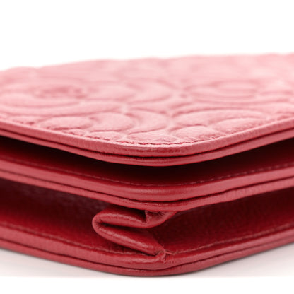 Chanel Caviar Camellia Embossed Wallet On Chain WOC Red 9 of 10