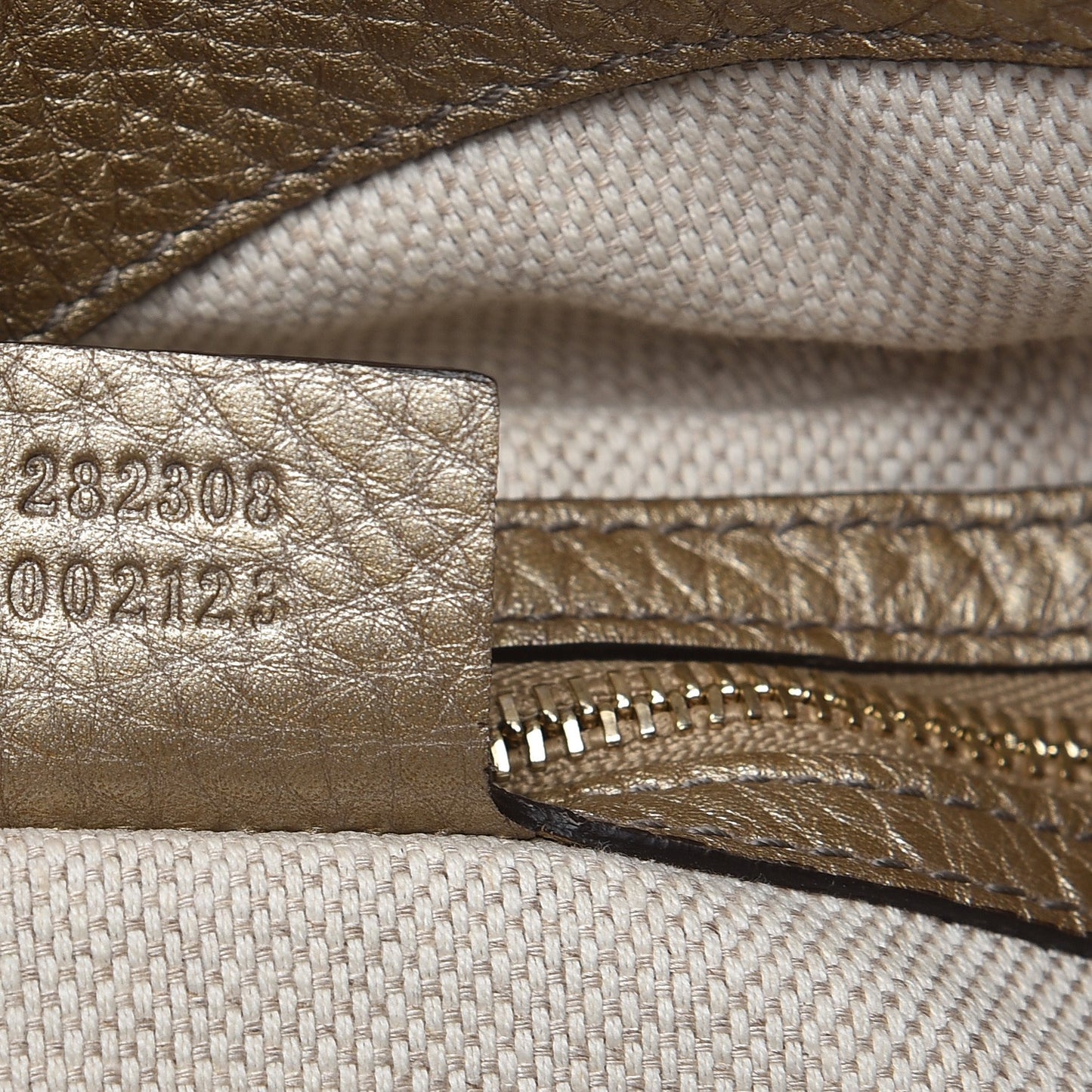 Metallic Pebbled Calfskin Large Soho Shoulder Bag Golden Beige