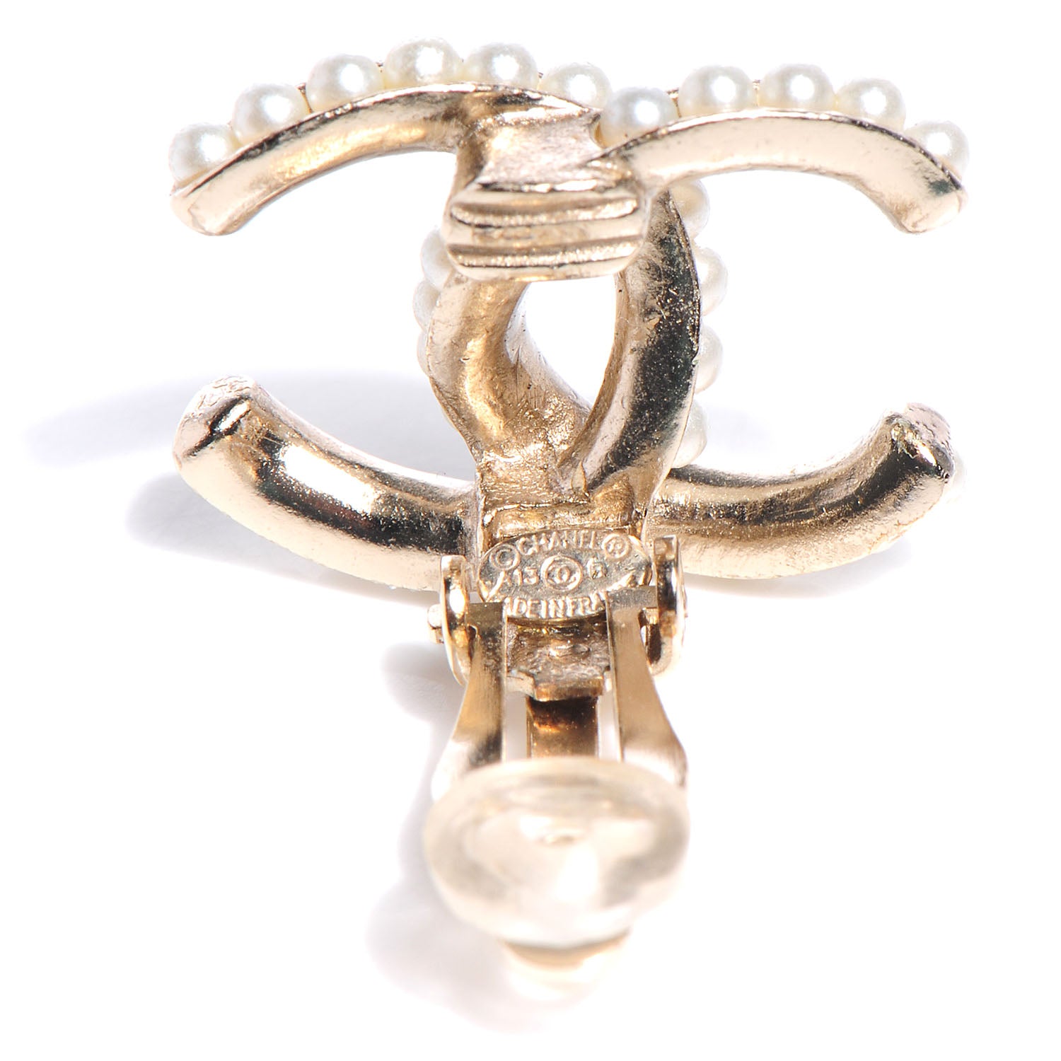 Chanel CC Pearl Clip On Earrings Light Gold 4 of 6