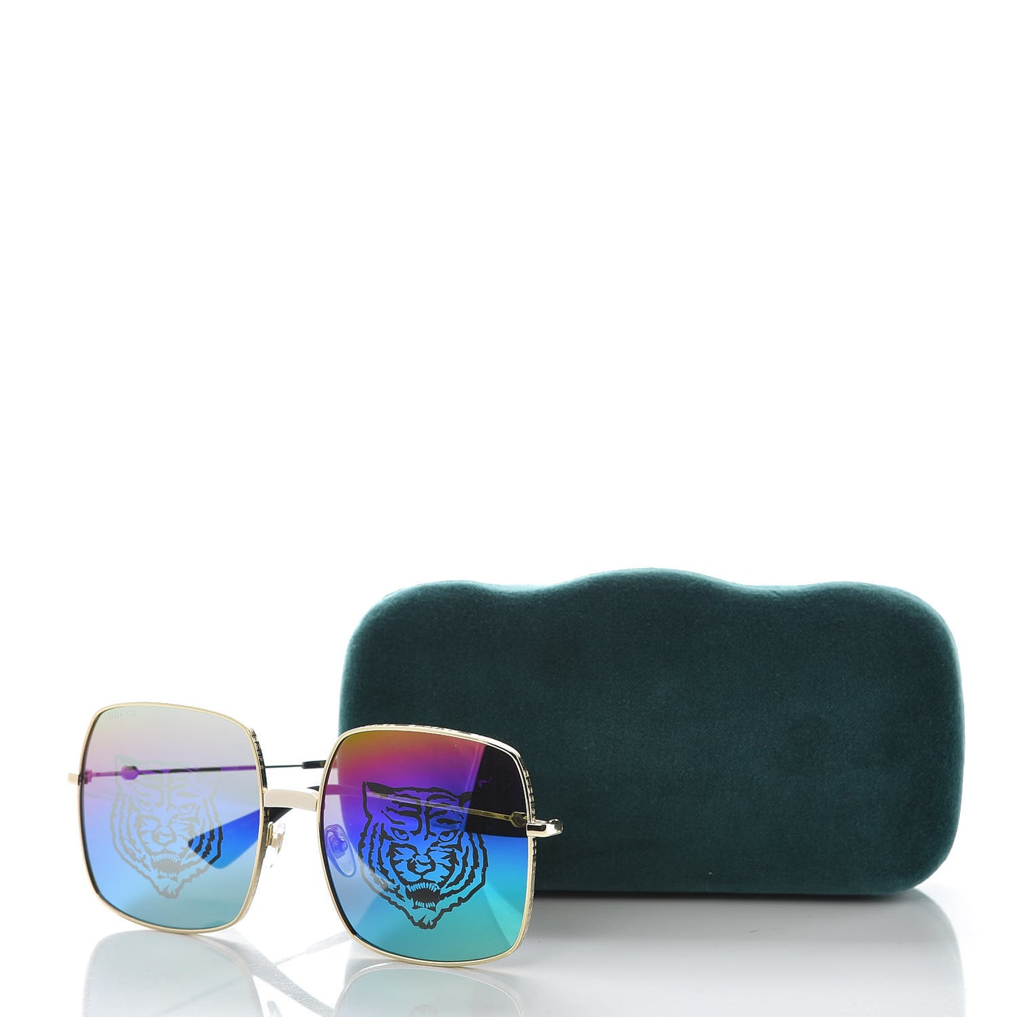 Metal Rectangular Frame Tiger Print Sunglasses GG0414S Gold