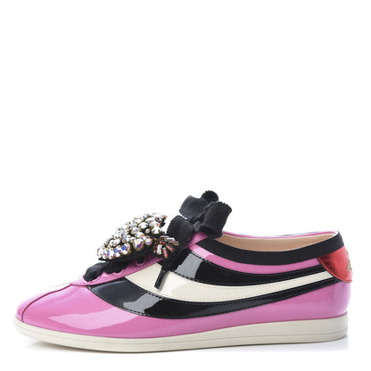 Gucci Patent Calfskin Crystal Womens Web Falacer Sneakers 36 Pink 1 of 10