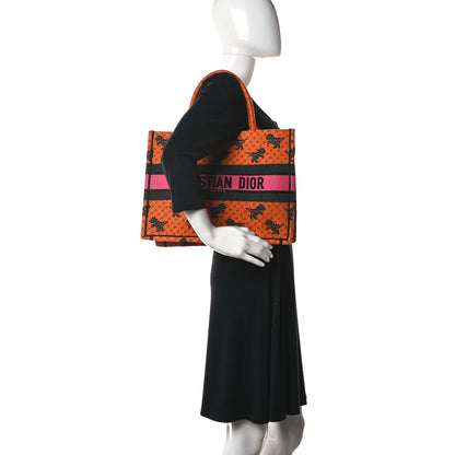 Christian Dior Canvas Embroidered Medium Dino Book Tote Orange Multicolor 2 of 9