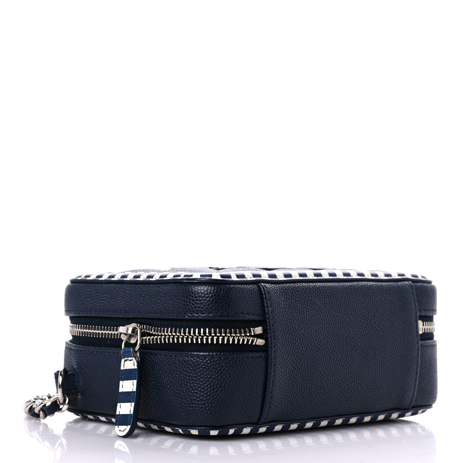 Chanel Caviar Quilted Striped Filigree Vanity Clutch With Chain Navy White 4 of 12
