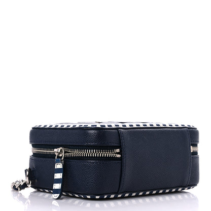 Chanel Caviar Quilted Striped Filigree Vanity Clutch With Chain Navy White 4 of 12