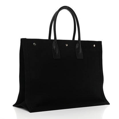 Saint Laurent Linen Calfskin Rive Gauche Tote Black 2 of 9