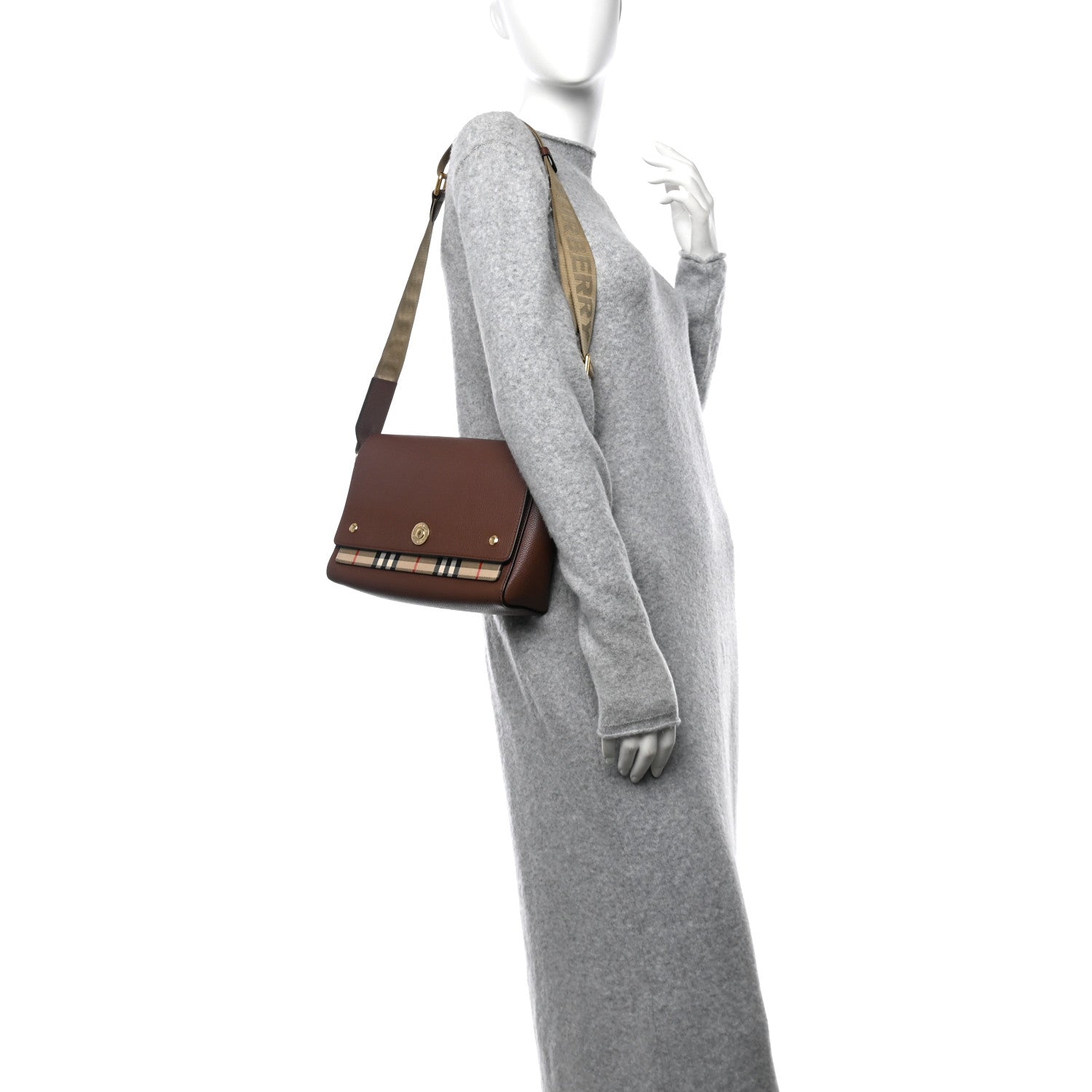 Burberry Grainy Calfskin Vintage Check Note Crossbody Bag Malt Brown 2 of 10