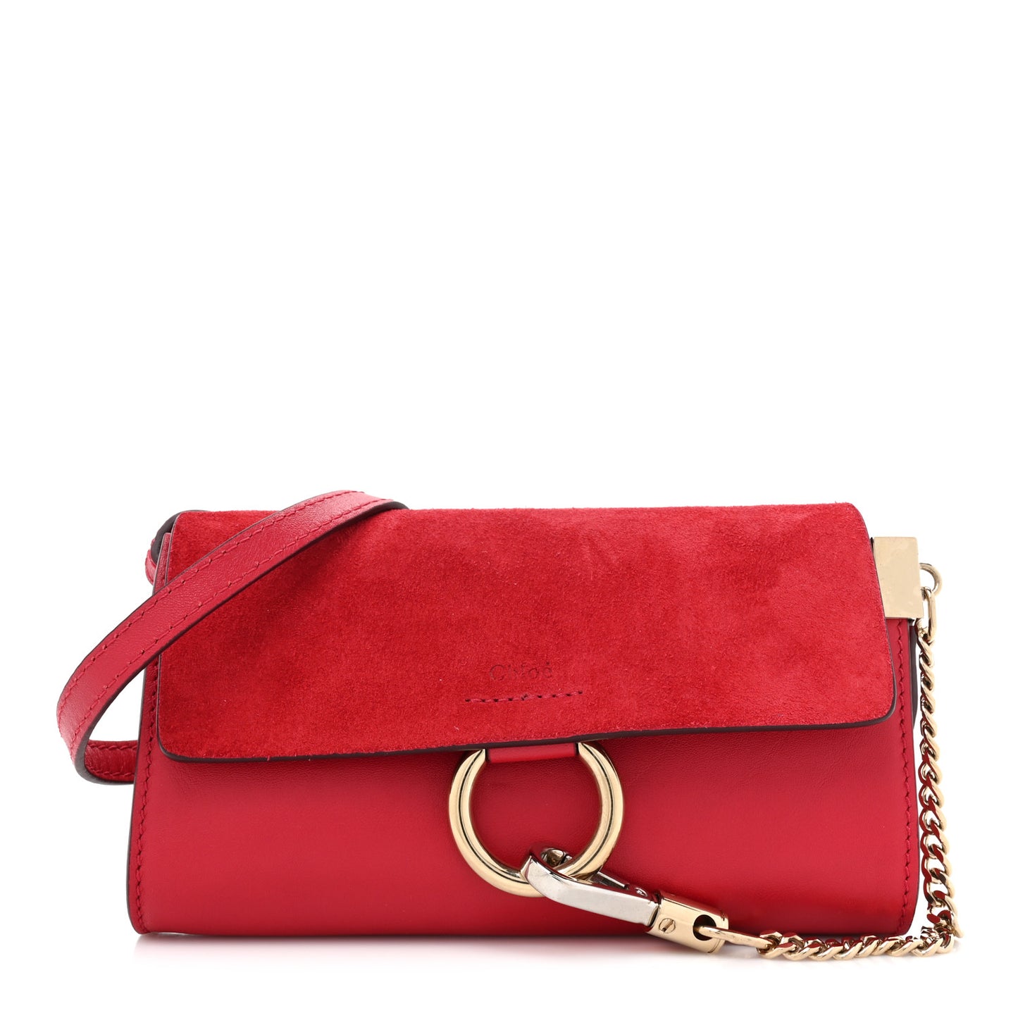 Suede Calfskin Mini Faye Shoulder Bag Tulip Red