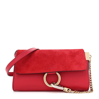 Chloe Suede Calfskin Mini Faye Shoulder Bag Tulip Red 1 of 9
