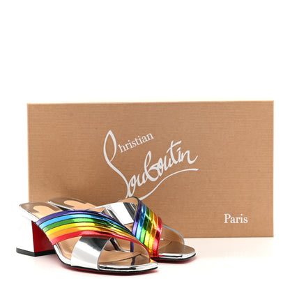Christian Louboutin Metallic Calfskin Rainbow Arkenmule 55 Slide Sandals 35 Silver Multicolor 8 of 8