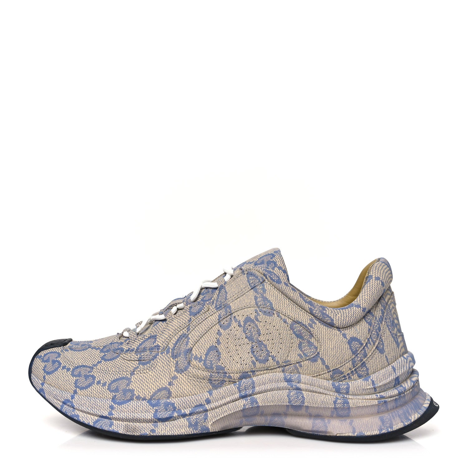 Gucci Ultralight Plume Calfskin Monogram Printed Mens Gucci Run Sneakers 10.5 Beige Blue 1 of 9