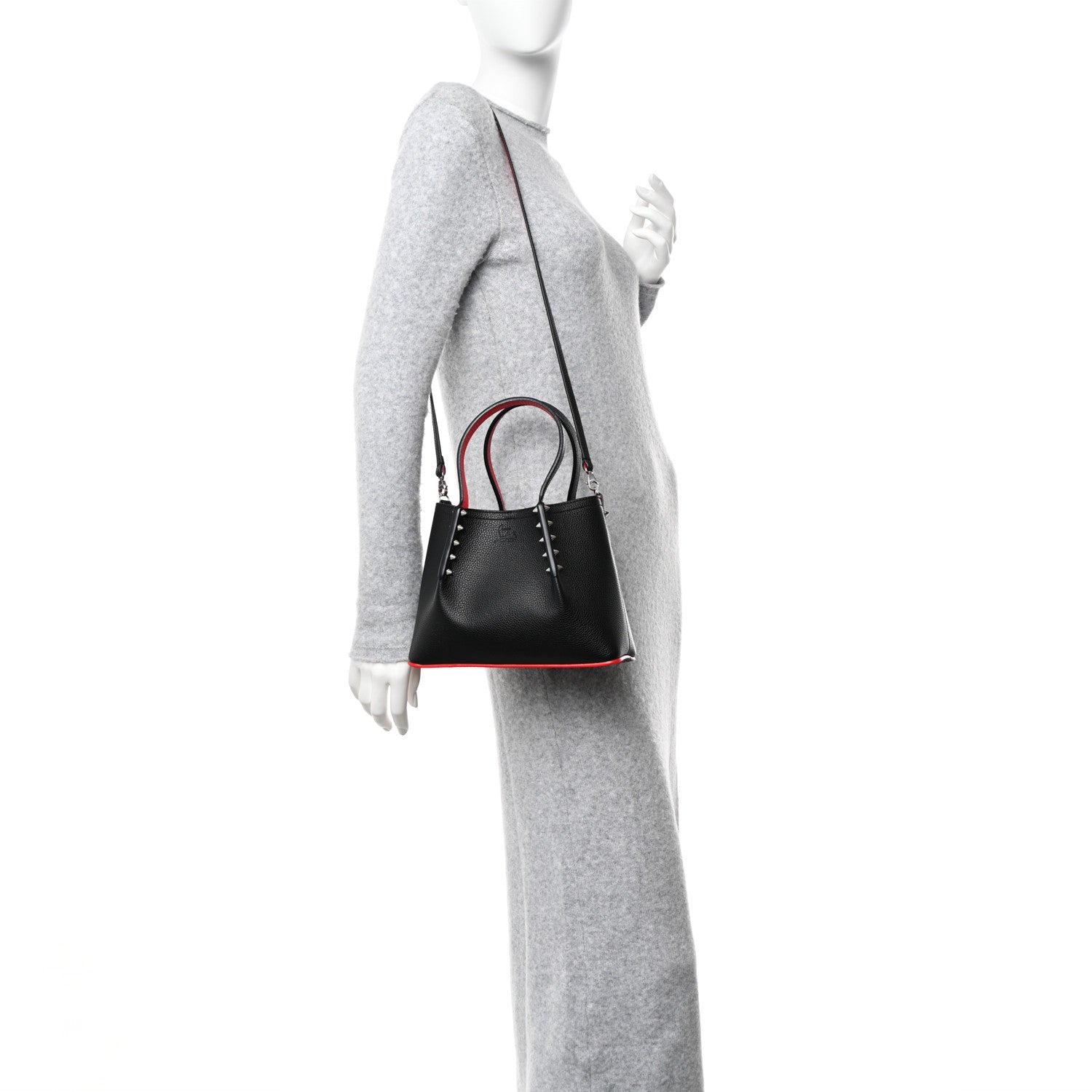Christian Louboutin Calfskin Spiked Mini Cabarock Shopper Tote Black 2 of 8