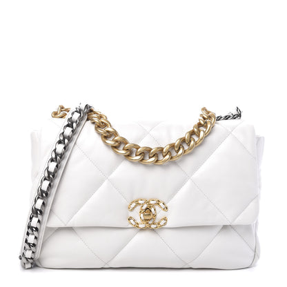 Chanel Goatskin Quilted Large 19 Flap White 1 of 8