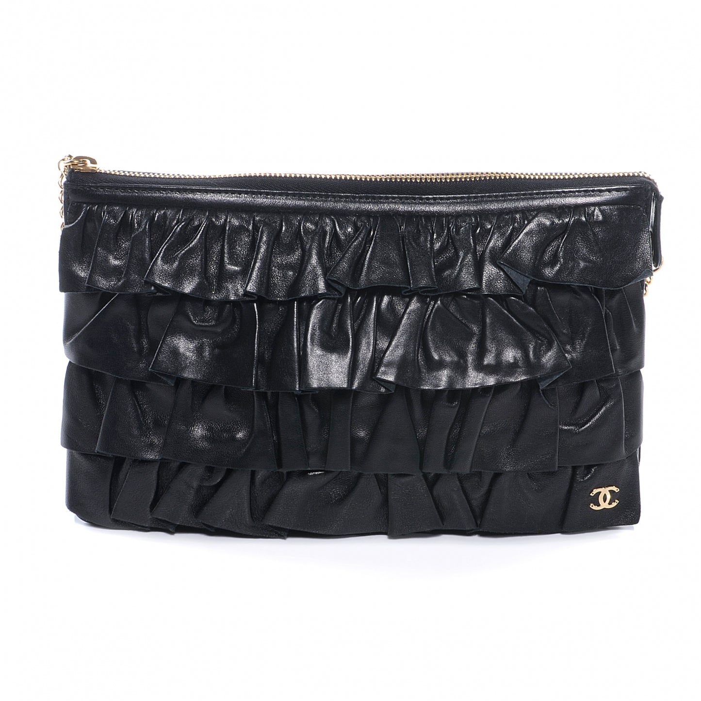 Lambskin Ruffle Evening Bag Black