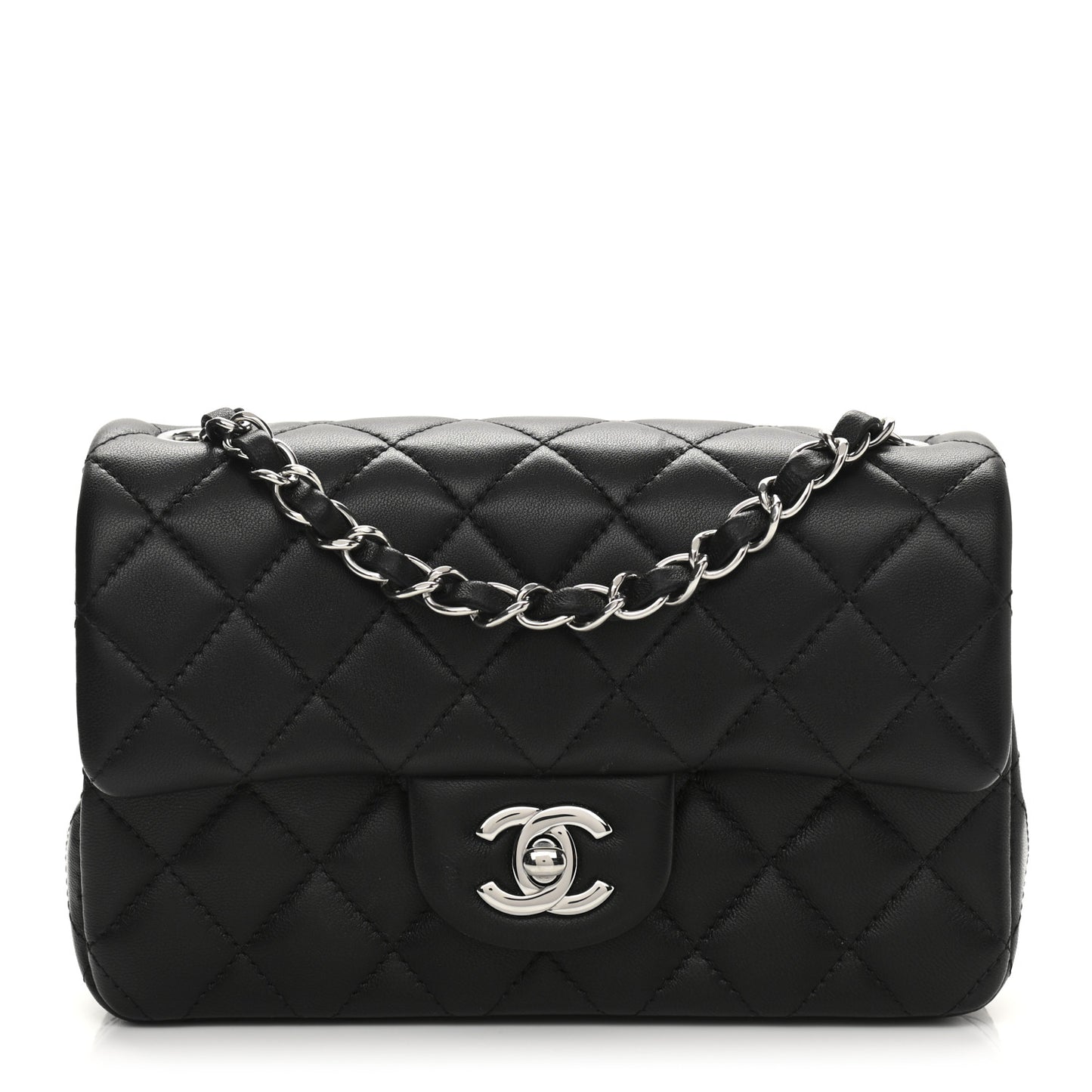 Lambskin Quilted Mini Rectangular Flap Black