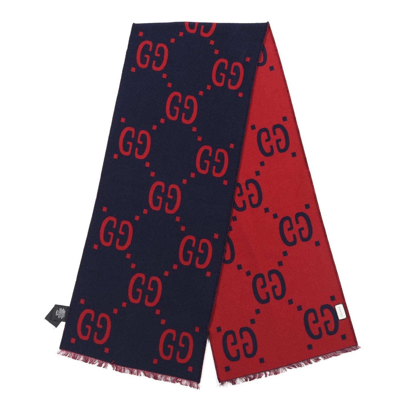 Wool Silk Monogram Jumbo GG Freedom Scarf Midnight Blue Red