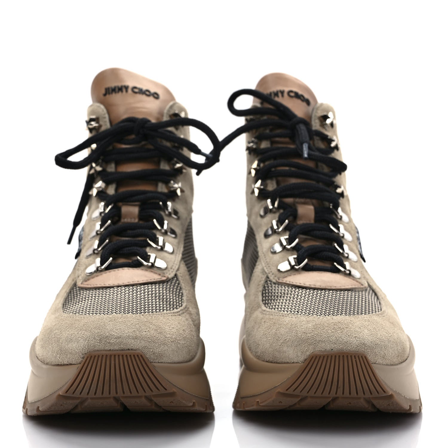 Jimmy Choo Suede Calfskin Inca Patchwork Platform Hiking Boots 39 White Sand Natural 2 of 10