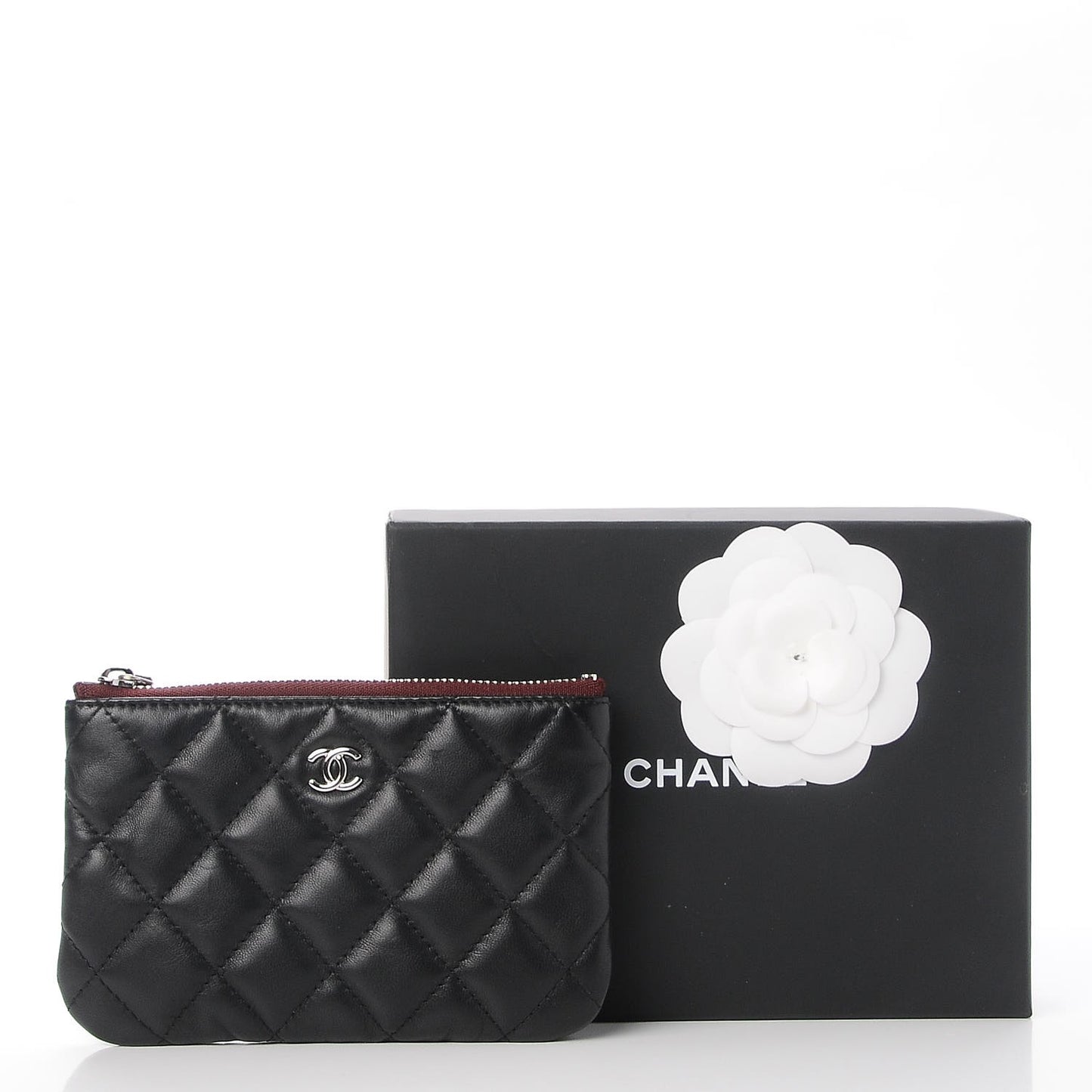 Lambskin Quilted Small Cosmetic Case Black
